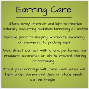 Jewelry Care Instructions Card